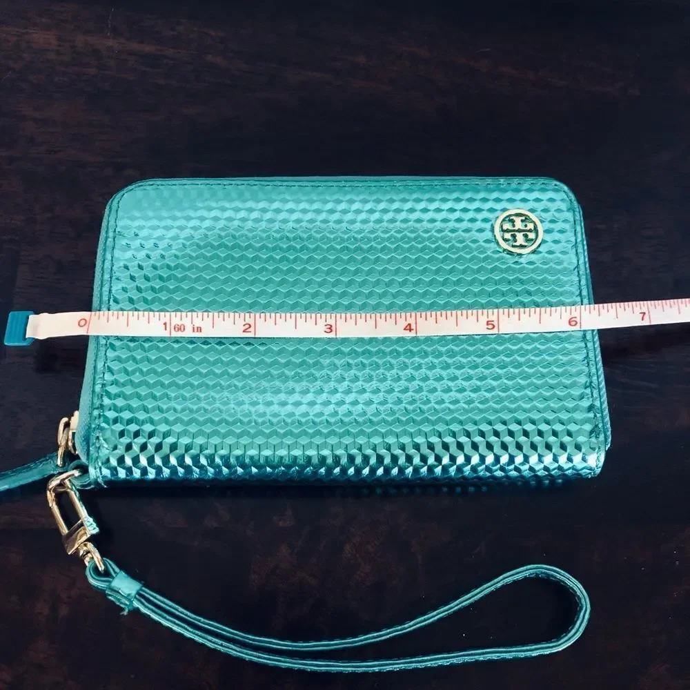 Tory Burch Metallic Blue Wristlet Wallet